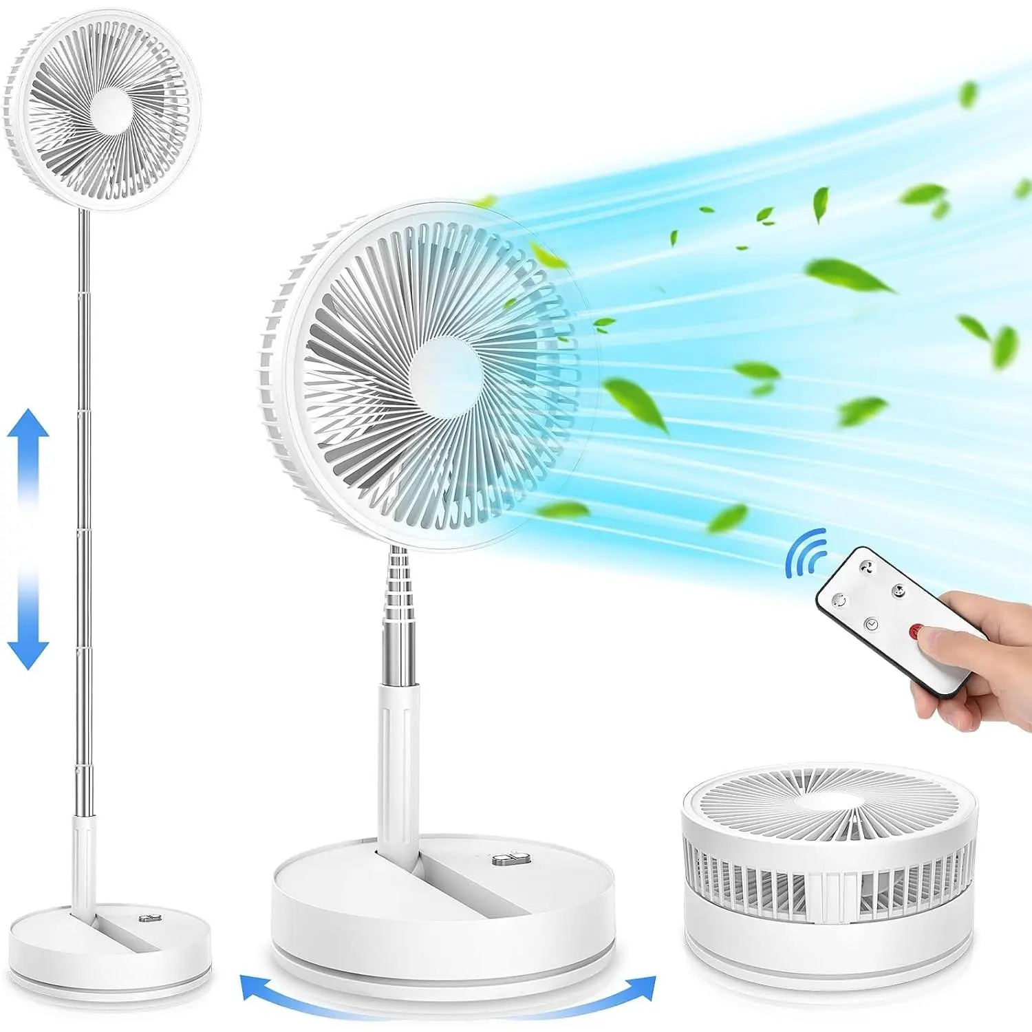 Portable Foldable Rechargeable Oscillating Fan - 8.6" 8000mah Remote Fan | Battery Operated USB C Small Fan Quiet Table Desk Fan Folding Standing Pedestal Fan for Bedroom Rome Office Camping Travel