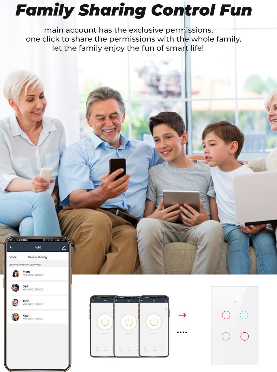 Tuya Wall Switch, Wi-Fi RF Touch Wireless Light Switch, Tempered Glass Panel, Smart Control, Energy Saving, Compatible with Alexa & Google Assistant