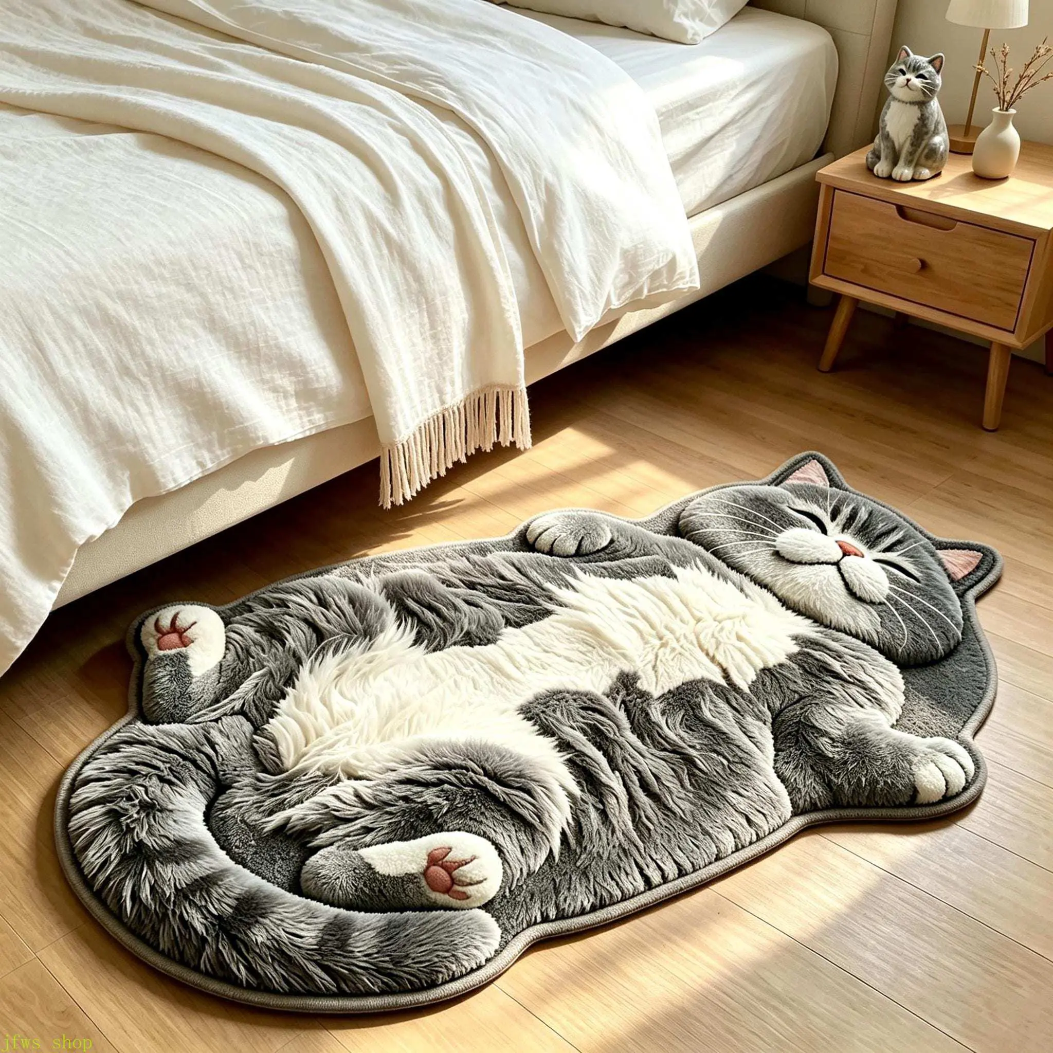 Cat Shaped Plush Area Rug, Fluffy Cartoon Cat Floor Mat, Soft Animal Shaped Bedroom Decor, Kids Room & Bathroom Rug, cat rug, plush area rug, fluffy floor mat, animal shaped rug, cute bedroom decor, kids room rug, bathroom mat