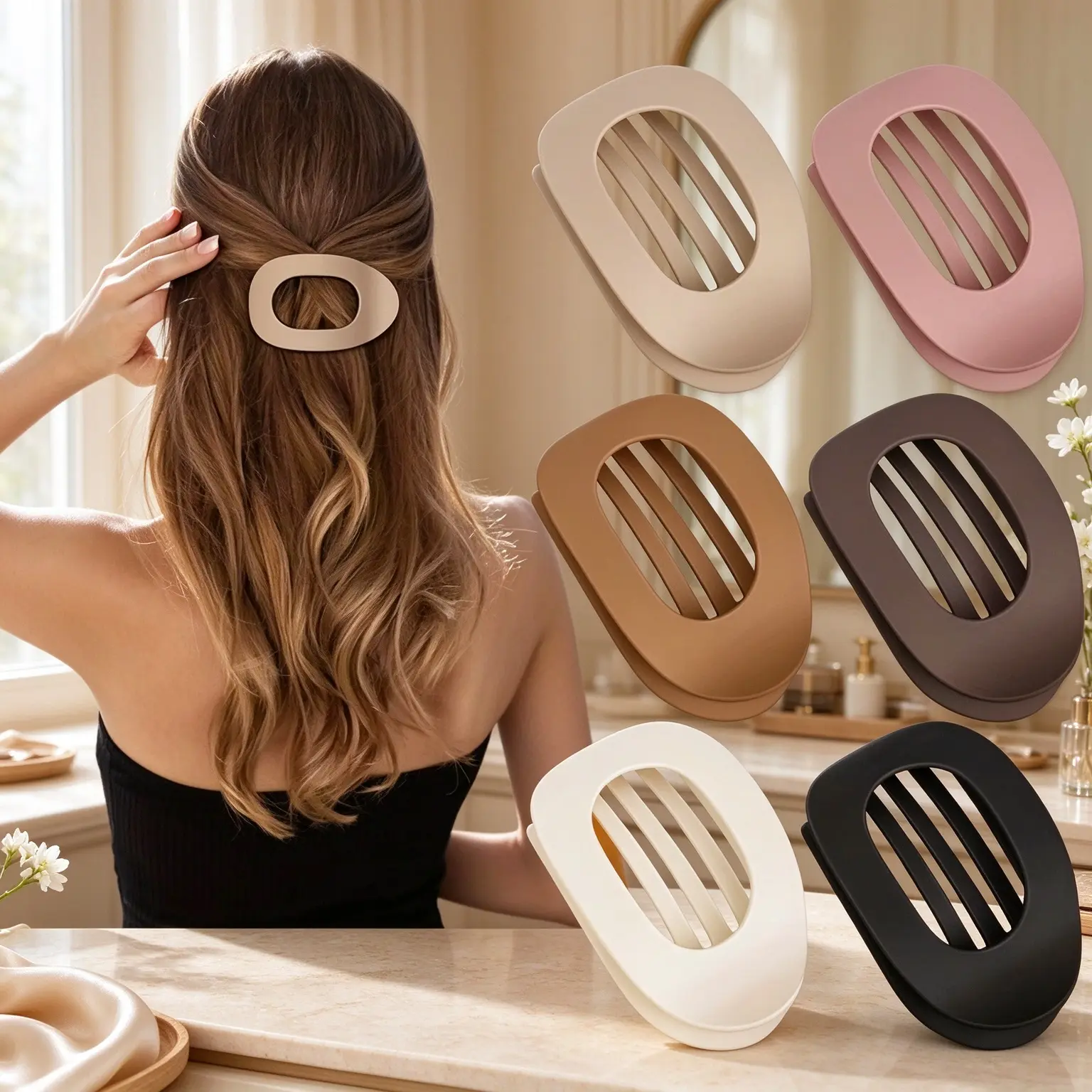 Flat Curved Hair Clip Set For Women, Non-Slip Strong Hold Vintage Barrettes, Minimal Aesthetic Hair Accessories, Comfort Flat Claw Clips For Updo Styling, Daily Casual And Office Hair Decor For Thick & Thin Hair