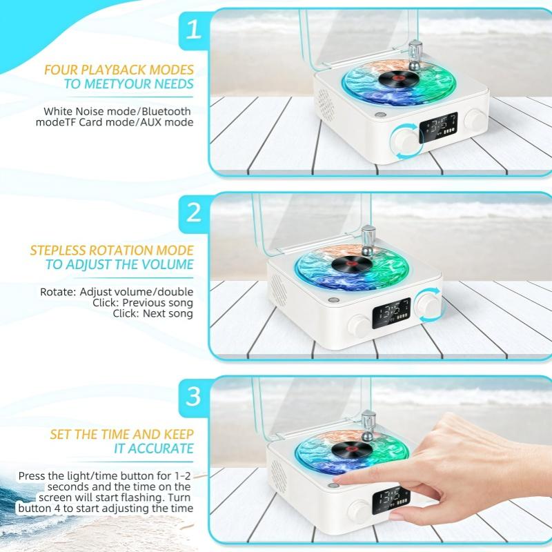 Wireless Retro Bluetooth-compatible Speaker, Rechargeable Vinyl Record Player with Alarm Clock & Ambient Light, Multifunctional Desktop Speaker for Home Office