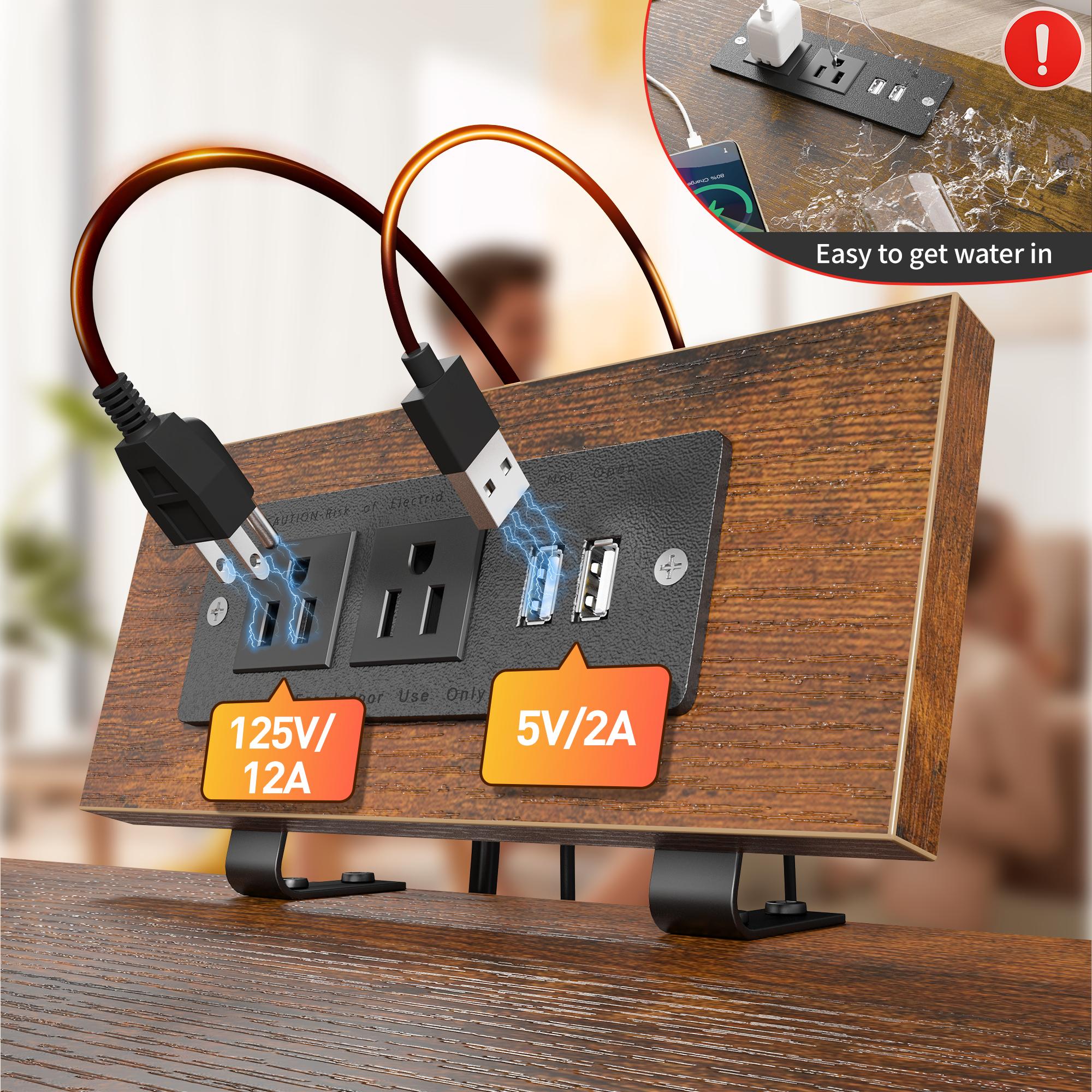 LED Nightstand Set of 2 with 3 Fabric Drawers & Shelf & Hooks, Tall Nightstand with LED & Power Outlet , End Table with Charging Station, Bed Side Table for Bedroom Furniture, White, Black, Rustic Brown