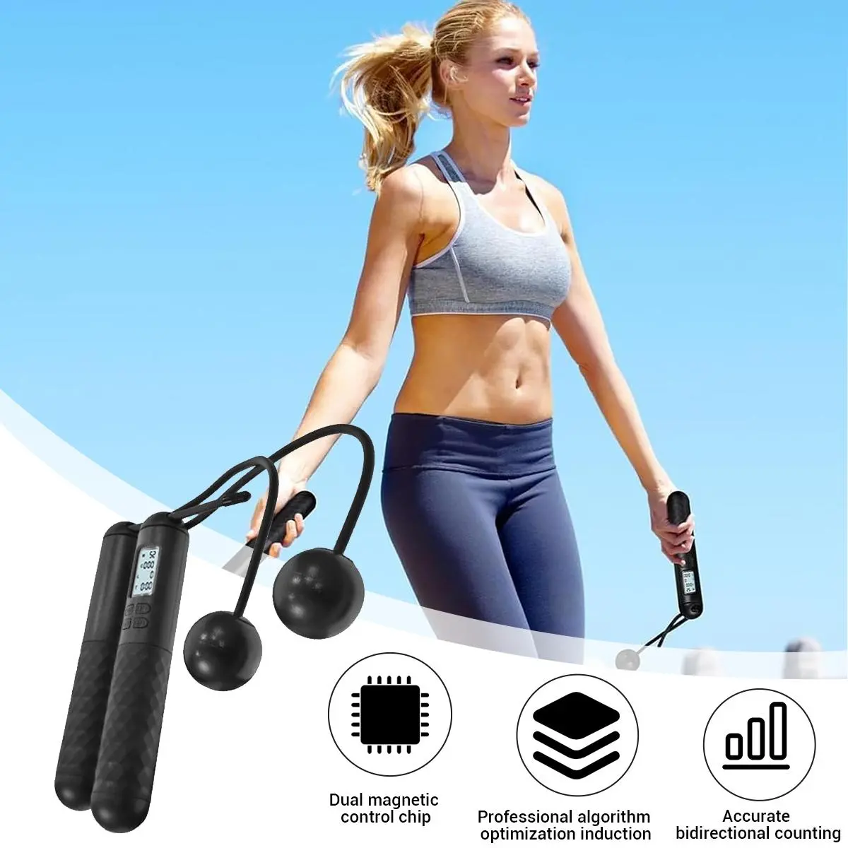 Skipping Ropes for Adults -Cordless Counter Jump Rope with Large Cordless Ball-Weighted Jump Rope for Women with LCD Display