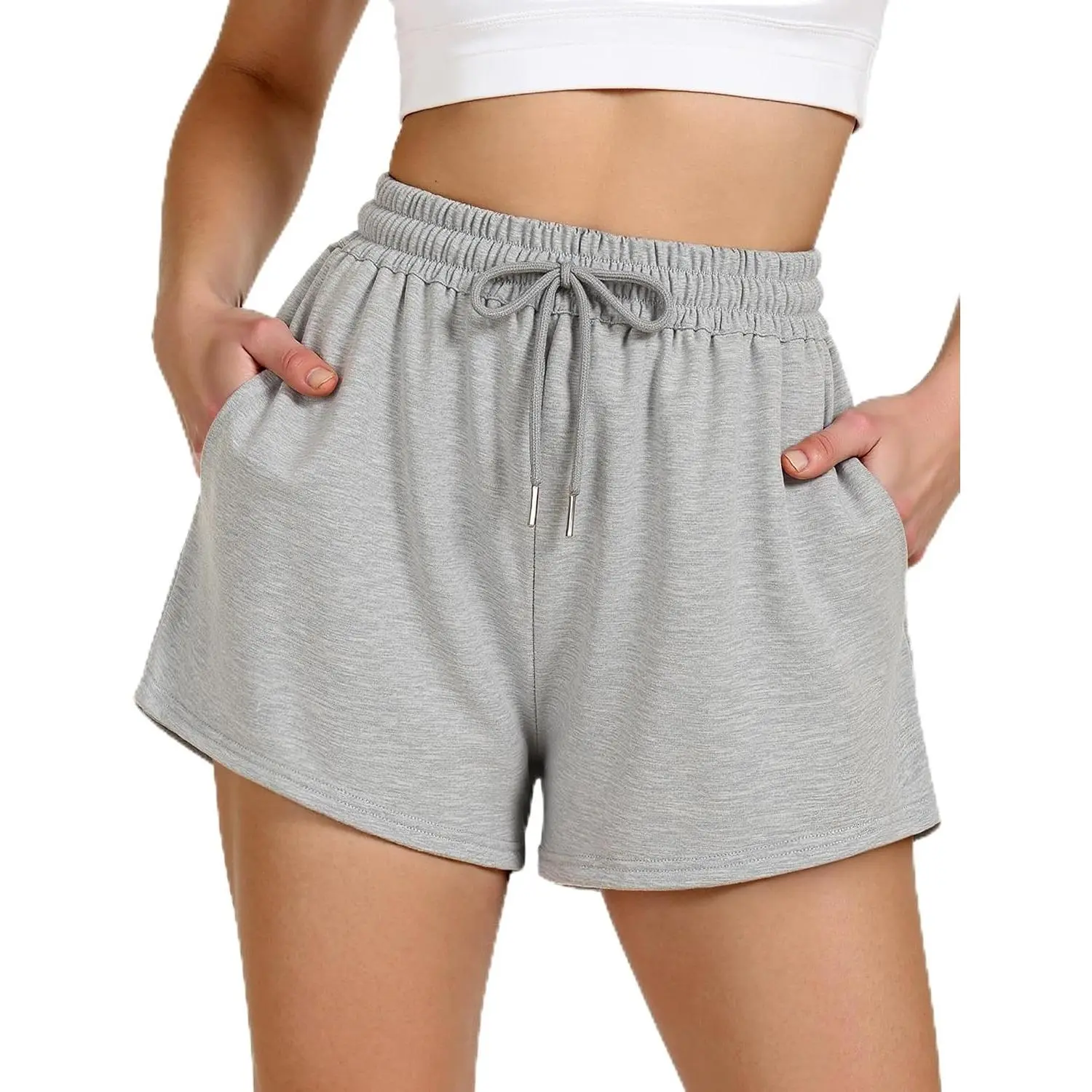 2025 Women's Cute Cotton Fleece Sweat Shorts with Pockets - Drawstring, Elastic Waistband, French TerryGift