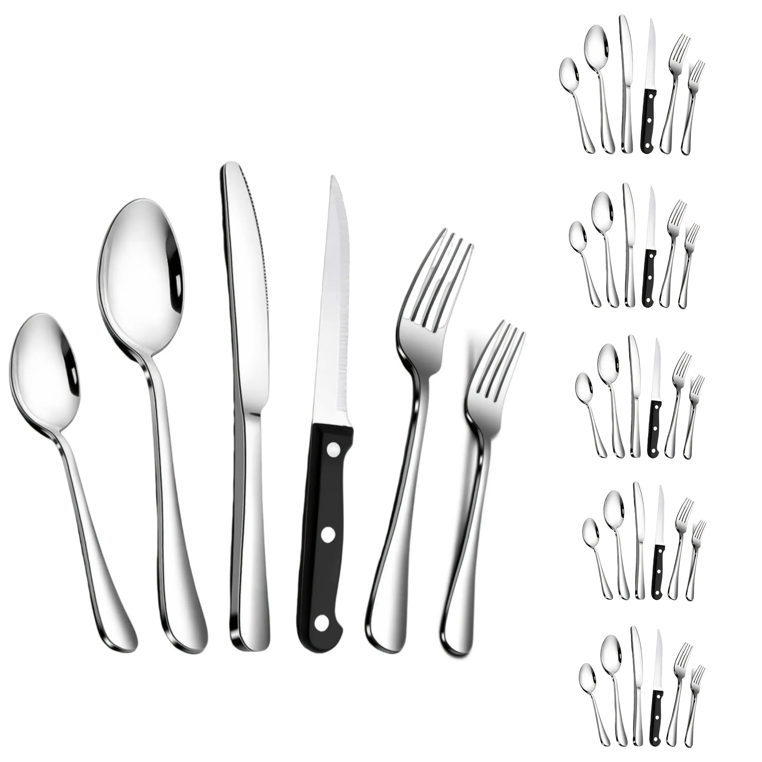 36-Piece Stainless Steel Flatware Set with Steak Knife, Forks, Spoons, and Dinner Knife, Mirror Polished Finish, Easy to Clean, for Everyday Use and Special Occasions