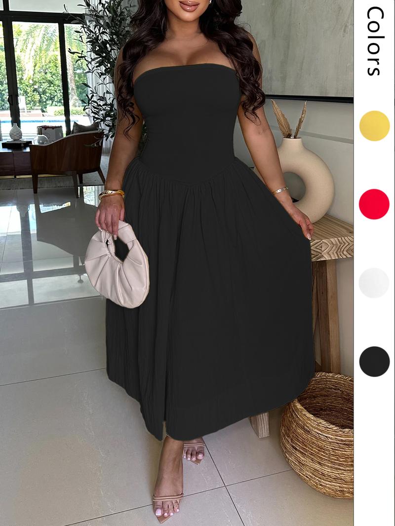 Women's Solid Color Tube Dress, Casual Strapless Dress for Summer, Women's Clothing for Daily Wear