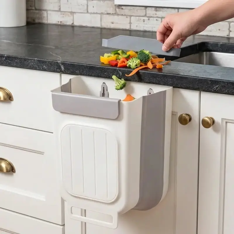 Hanging Kitchen Trash Can for Cabinet Door, Space-Saving Waste Bin for Food Scraps, Bathroom, Office and Small Spaces, Hidden Trash Bin