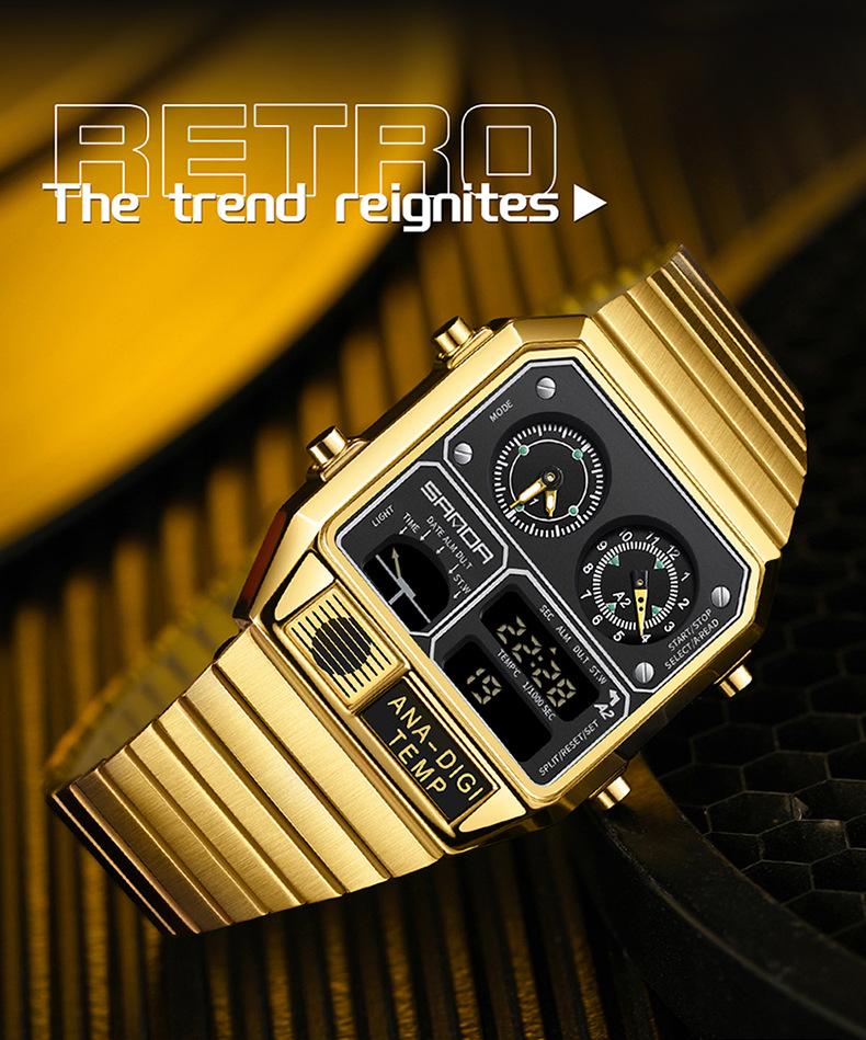 Trendy Men's Square Dial Digital Watch, Street Style Waterproof Luminous Watch, Multifunctional Timepiece with Temperature Measurement & Stopwatch