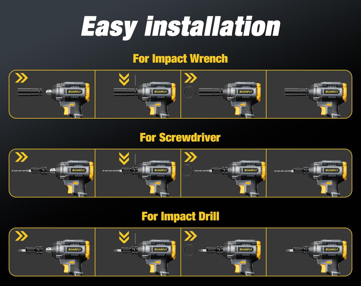 SOARFLY 3-in-1 Multi-Purpose 680NM (510FT-LBS) Cordless lmpact Wrench, 2x 4.0Ah Batteries, Fast Charger, 6 Screwdriver Bit, 8 Drill Bit, 6 Sockets