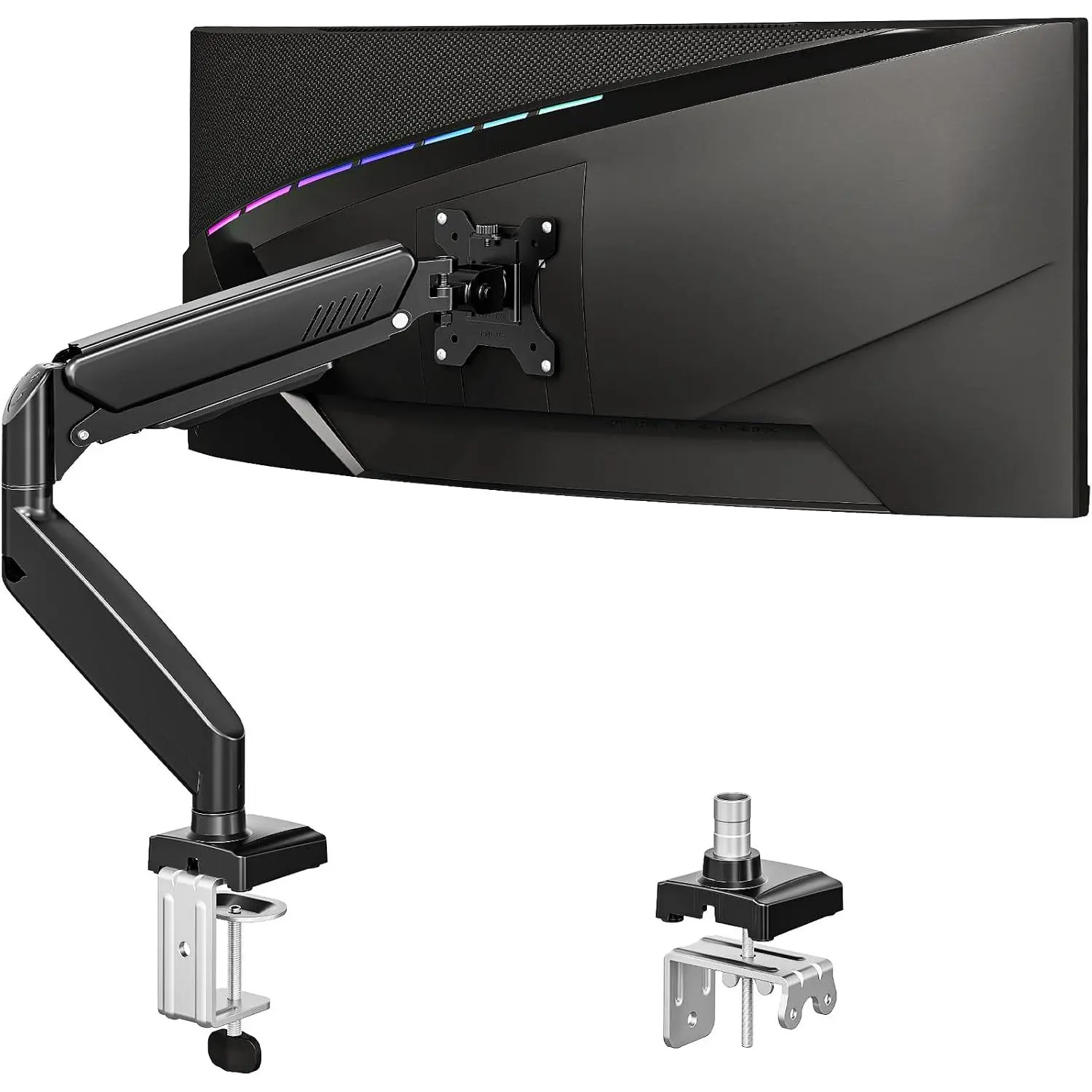 Single  Desk , 19-34 inch Adjustable Full Motion  Arm,   Stand Holder with Clamp and Grommet Base, Fits 4.4 to 19.8lbs Screens, VESA  Bracket, Black