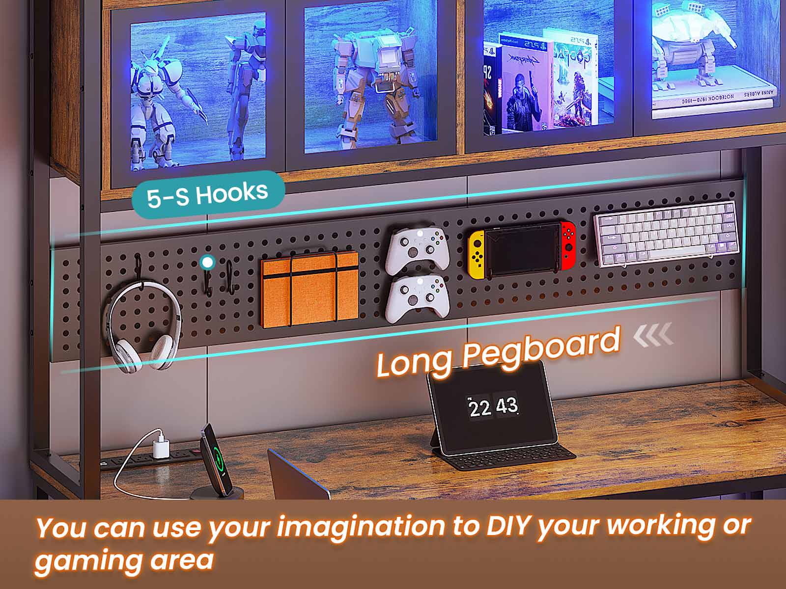 SEDETA L-Shaped Computer Desk with Storage Home Office Desk LED L-Shaped Gaming Desk with Storage