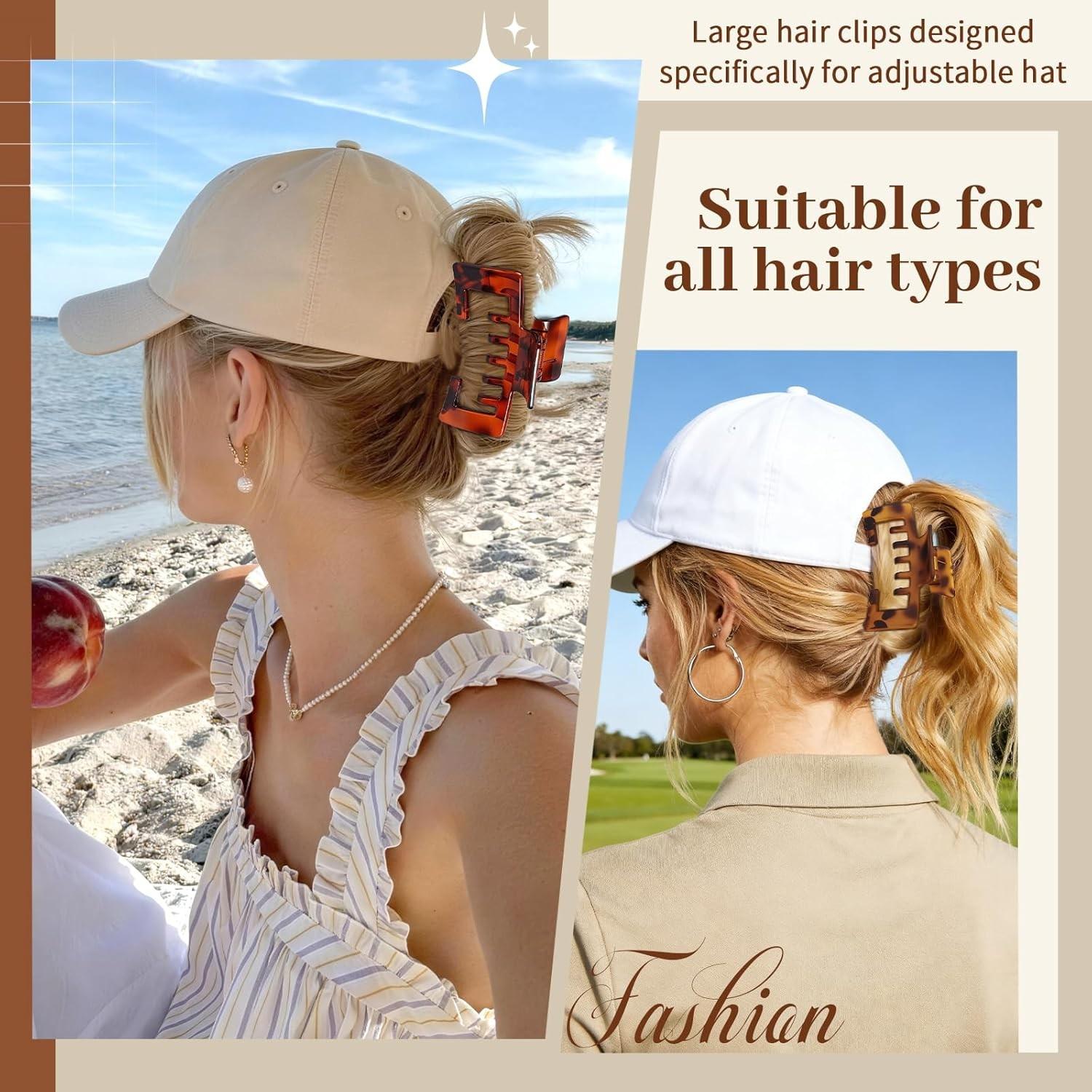 2 PCS Claw Clips for Baseball Caps, Strong, Non-Slip Square Design, Hair Accessory Gifts, Mixed Color for Thick and Fine Hair, Hair Clip for Hat for Women Girls