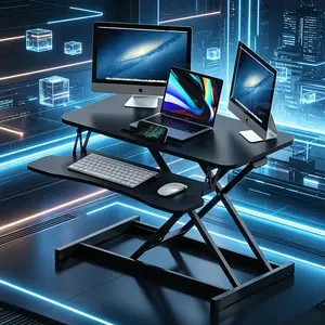 32 Inch Desk Converter, Height Adjustable Sit to Stand Riser, Dual Monitor and Laptop Workstation with Wide Keyboard Tray ( BLACK )