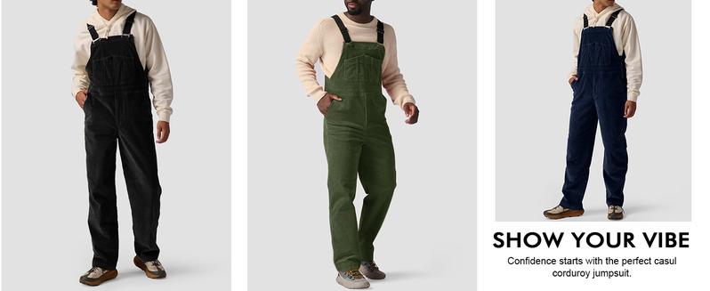 Runcati Mens Corduroy Bib Overalls Casual Adjujstable Strap Workwear Fashion Fall Winter Loose Fit Jumpsuit