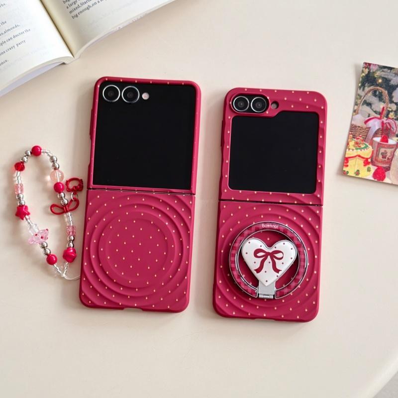 Red Polka Dot Cute Magnetic Phone Case For Samsung Galaxy Z Flip 7 6 5 4 3 Flip6 Flip7 Cover with Magsafe Stand Chain Hard Cases