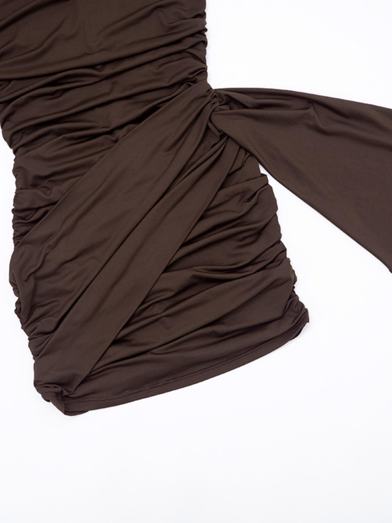 Women's Fashion Plain Ruched Long Sleeve Fitted Dress, Comfortable Elegant Spring & Fall, Perfect for Daily Wear, Parties, Vacation