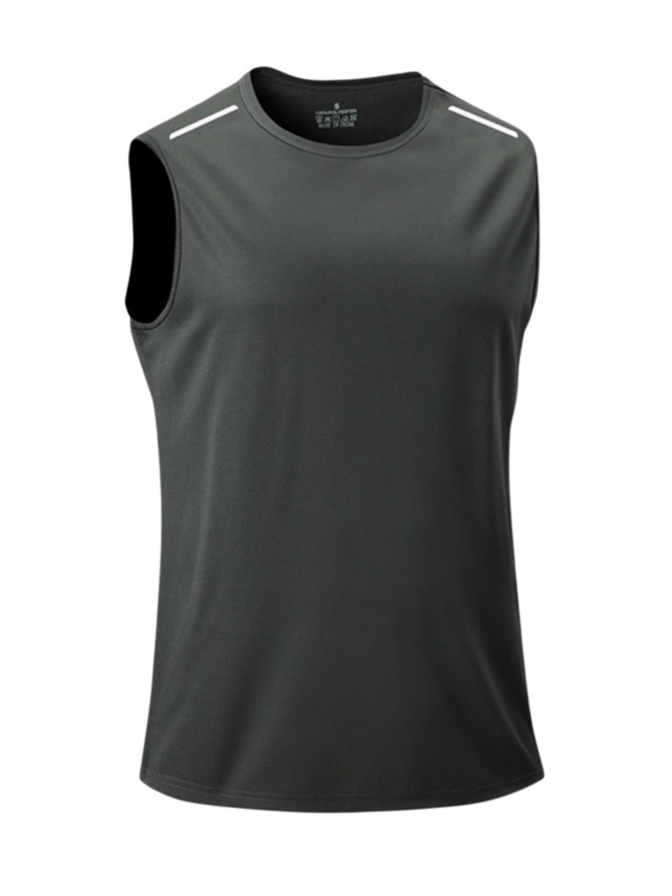 Men's Moisture-Wicking Sleeveless Training Vest, Reflective Detail Sportswear, Ideal for Running and Workouts, Casual Plain Style