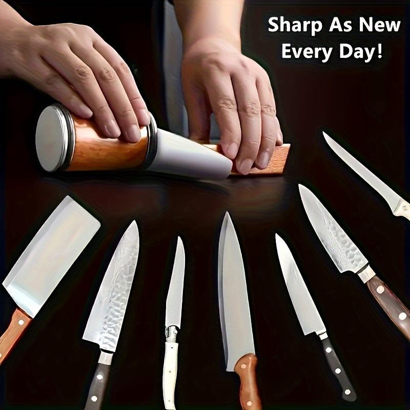 Rolling Knife Sharpener Kit With Diamonds And CeramicDiscs,With Different Angles For Sharp Edges,For AnyHardness Of Steel, medium, Wooden sharpening tumbler forhoning knives pocket knife Kitchen Gadgets KitchenGadgets