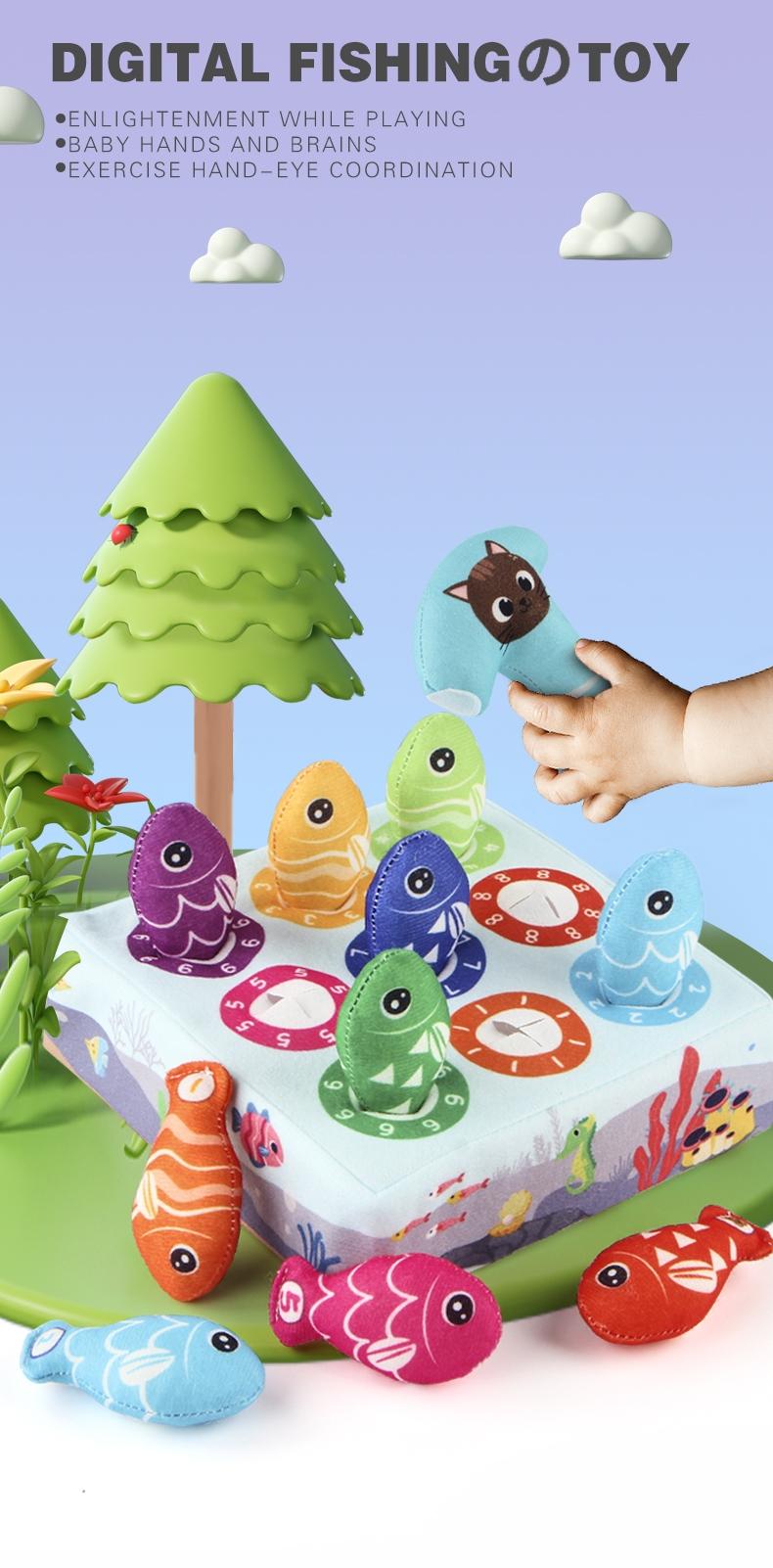 1 Set Plush Tissue Box Fishing Toys Enlightenment Early Learning Baby Toys Numbers Awareness Matching Fishing Tray For 12 Months Toddler Early Learning Gift