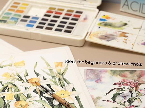 MEEDEN Art Watercolor Paint Set, 48/96 Vivid Colors in Portable Box, Detail Paint Brush Included, Gift