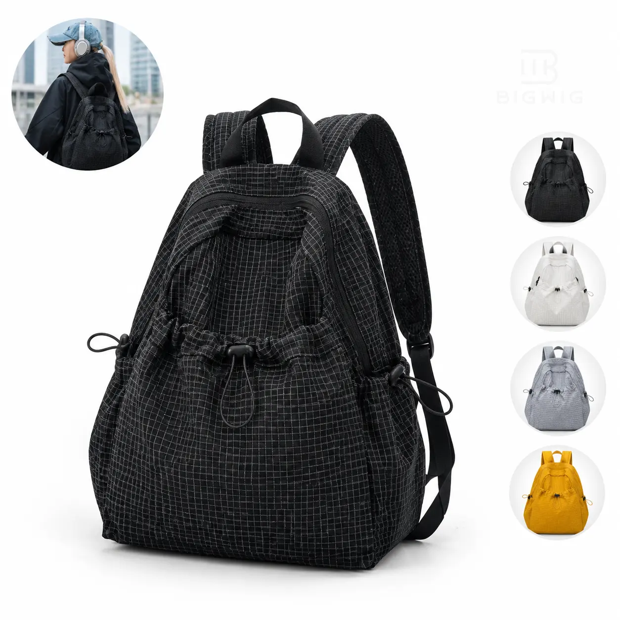 Women's Casual Lightweight Textured Backpack, Trendy Y2K Quilted Drawstring Daypack for Girls, Solid Aesthetic Rucksack for School College Travel Commuting, Stylish Outdoor Hiking Bag, Everyday Fashion Bookbag for Ladies