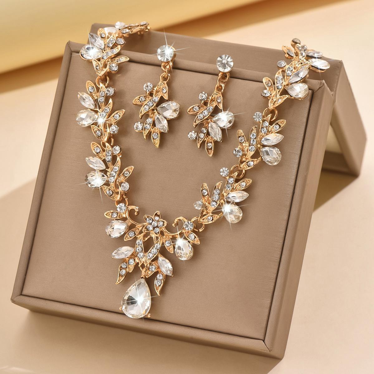 1PC Wholesale Bridal Jewelry Set, 2-Piece Rhinestone Necklace & Earring Kit, Sparkly Crystal Alloy Chain Formal Accessories For Wedding Party Evening, Ideal For Brides & Bridesmaids