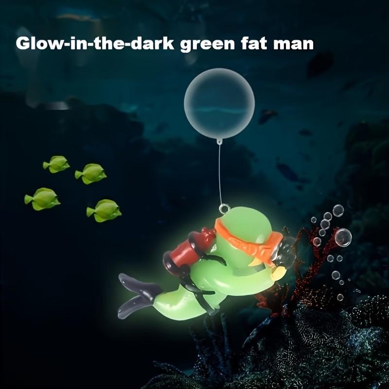 2-Pack Glow-In-The-Dark Aquarium Decor, Floating PVC Fish Tank Scene, Fluorescent Fish & Diver Figurines, Low Maintenance, Freshwater/saltwater