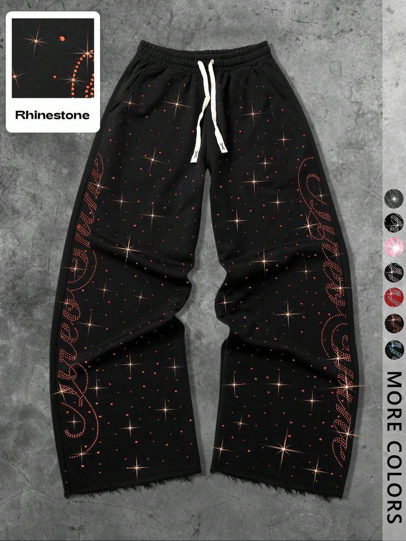 Unisex Rhinestone Starry Sky Sweatpants, Streetwear Fashion, Trendy Simple Design, Perfect for Hip Hop, Rap, Gym, Outdoor Activities, Athleisure Style Bottoms