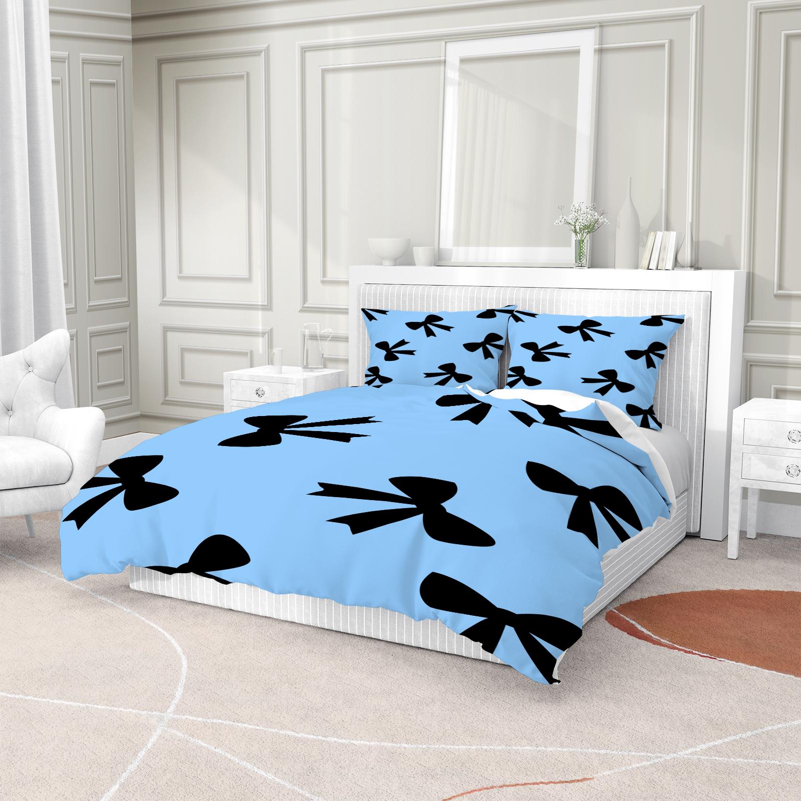 2/3 Pcs Cute Bowknot Duvet Cover Set, Pastel Ribbon Bedding Set for Girls Bedroom, Elegant Warm Gift for Women, Filling Not Included