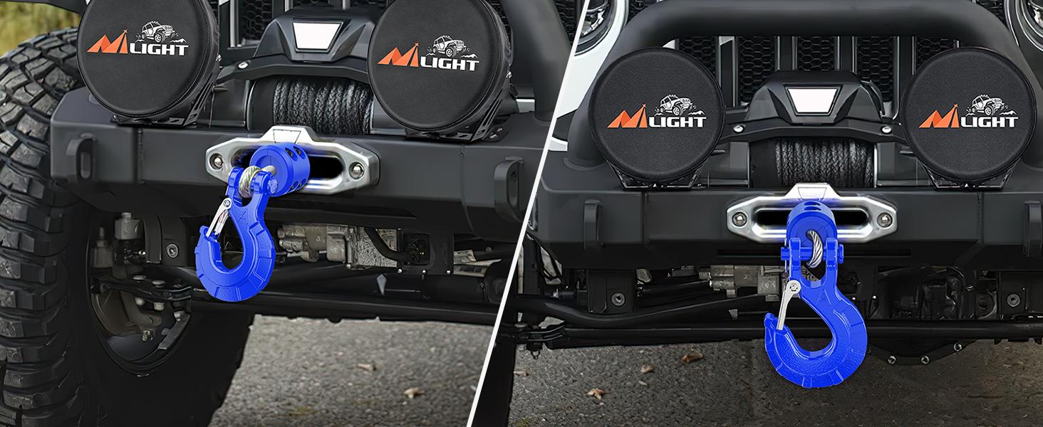 Nilight Forged Steel Winch Hook 3/8" Grade 70 Safety Latch Winch Cable Hook Stopper & Clevis Slip Hook Sets, Included Allen Wrench,Max 35,000 lbs Heavy Duty Synthetic Rope