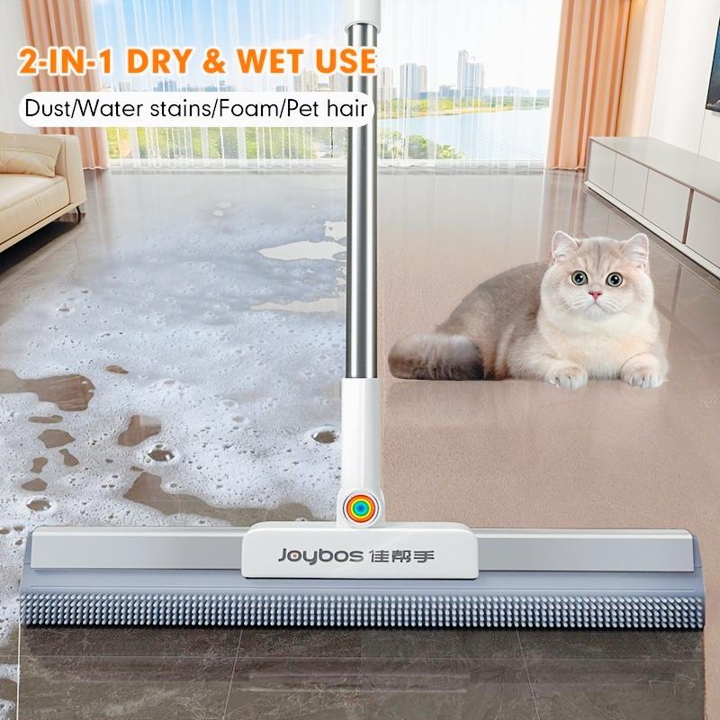 Heavy Duty Floor Broom Pet Hair Remover with Non Stick Brush Extended Design for Hardwood Tile Carpet Glass Perfect for Bathroom Kitchen Living Room Ergonomic Handle