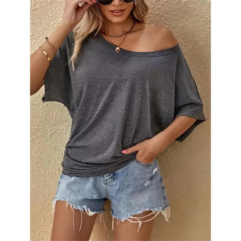 VVZ Women's Casual Loose-Fitting Short Sleeve Lady T-Shirt, Plain Round Neck Design, Comfortable Everyday Wear for All Seasons