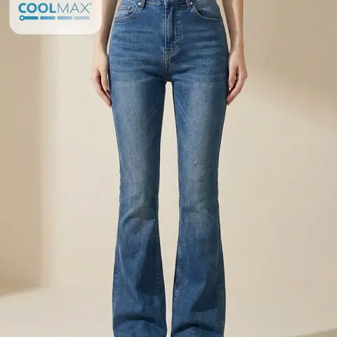 Women's Plain Button Style High Waist Flare Leg Stretchy Fit Medium Flared Jeans, Casual Fashion Bell Bottom Medium Wash High Waisted Denim Pants for Daily Outdoor Wear, Women Bottoms for Fall & Winter