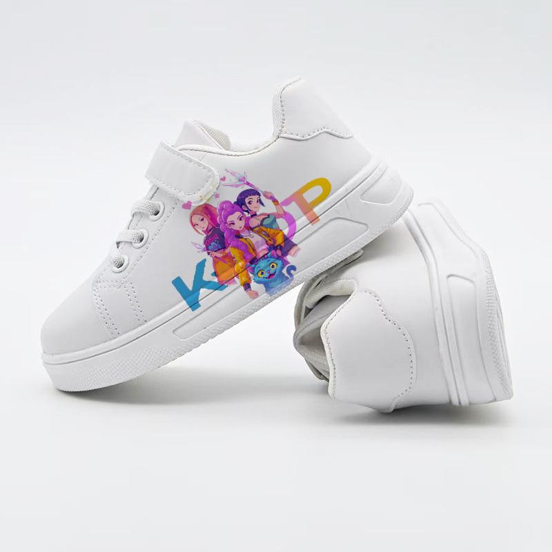 Girls' Cartoon Print Polyester Velcro Sneakers - Gradient Pink-White Low-Top Outdoors Casual Skate Shoes, Lightweight Non-Slip Children's Daily Sports Footwear