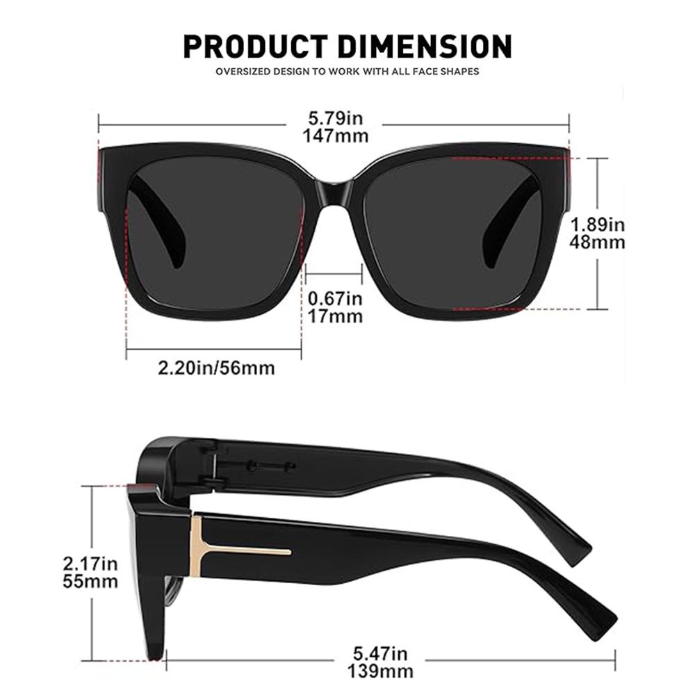2Pcs Oversized Square Sunglasses for Women Men Frame Polarized UV400 Protection Stylish Comfortable Fit for Driving Fishing Cycling