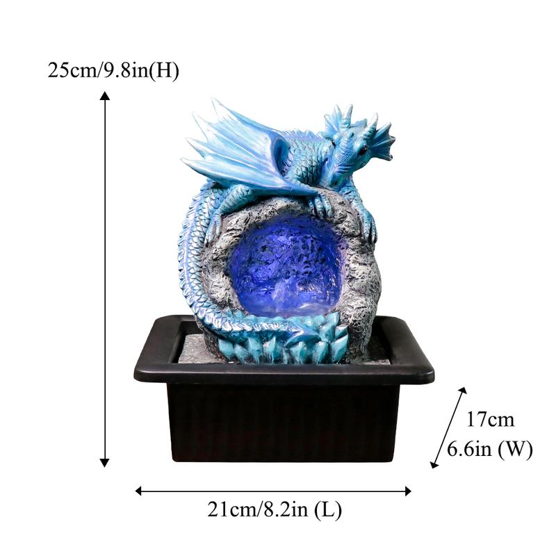 Dragon Statue On Sparkling Faux Crystal Cave Light Up Color Changing LED Collectible Dragon Figurine Home Decor (Blue) Living Room Decoration Colorful Decorative Fountain Ornaments
