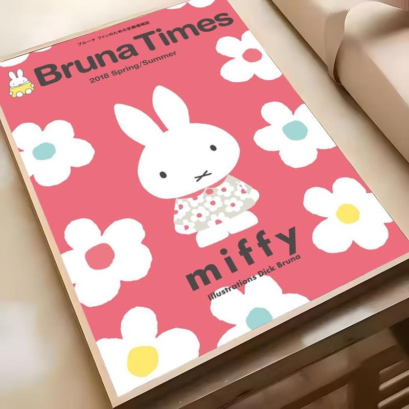 Cartoon Cute White Rabbit M-Miffy Poster Sticky Waterproof Wall Art High Quality Print Aesthetic Home Living Bedroom Decor Trendy Room Decoration Easy-To-Apply Gift Durable