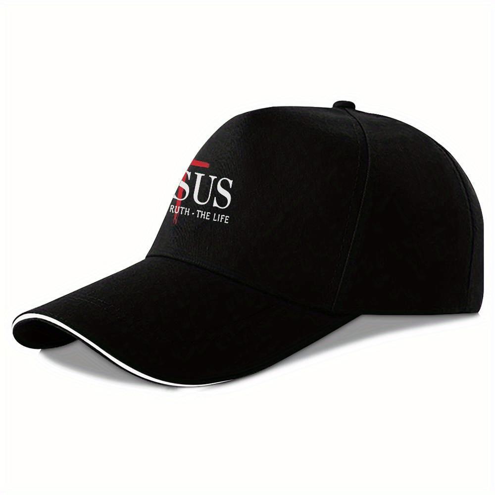 Christian Polyester Baseball Cap - Faith-Based Graphic Cross Print, "Jesus is the Way, the Truth, the Life" Slogan, Lightweight Machine-Washable Fashion Accessory, Christians, Machine Wash, Christian Faith-Themed Graphic Hats