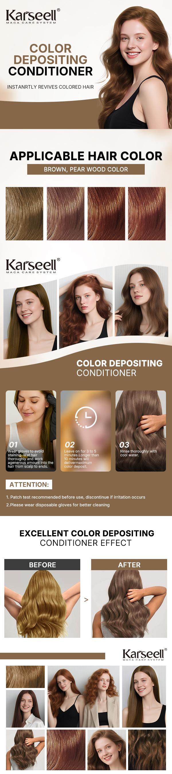 Karseell Hair Color Depositing Mask, Brown Conditioner for Colored and Bleached Hair, 16.9 fl oz