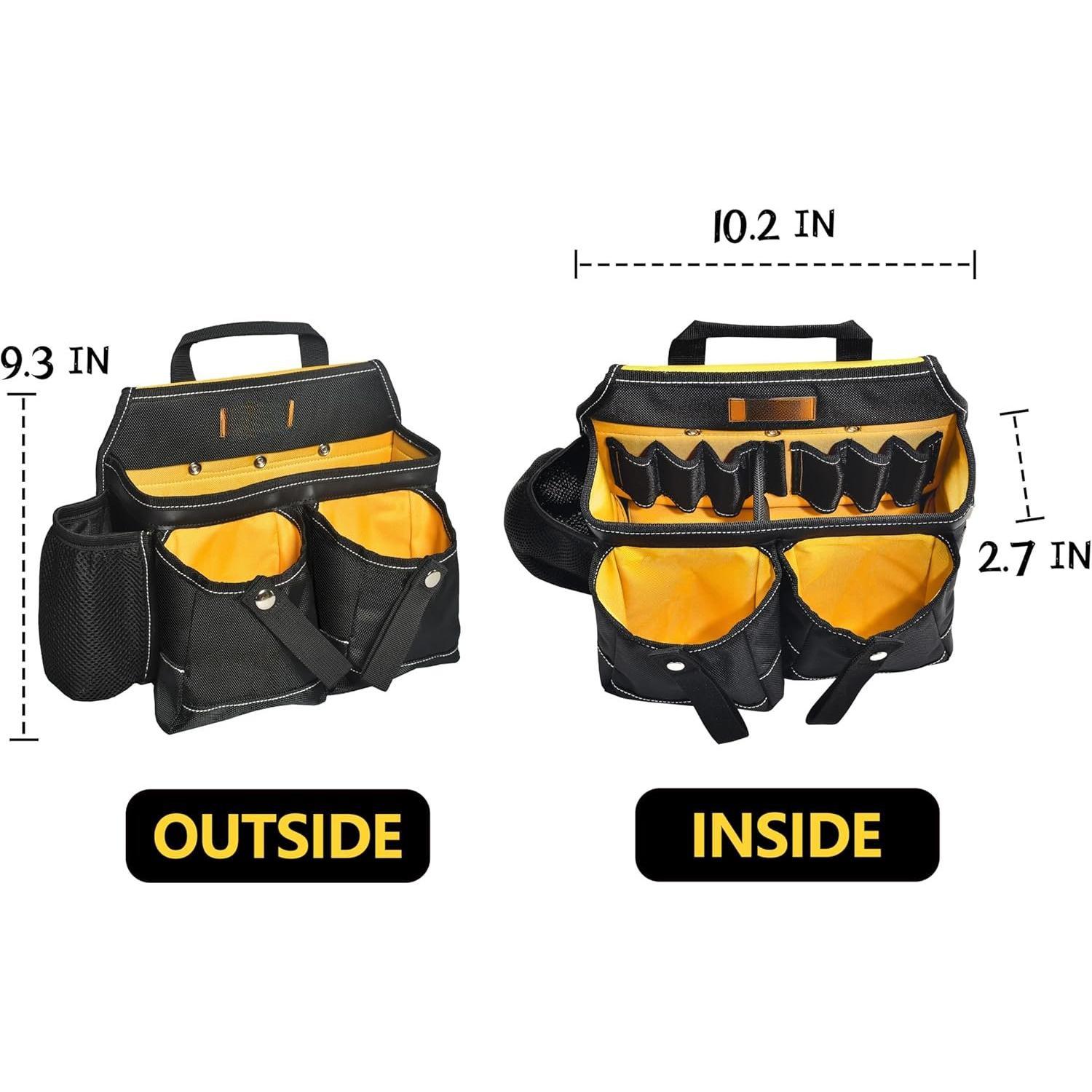 7- Professional Tool Belt with Suspenders for Men - 1680D Construction Tool Belt, Electrician & Carpenter Tool Belt Rig, 32 Pockets Framing Tool Belt for Carpenters & Framers - Fits 36"-49"