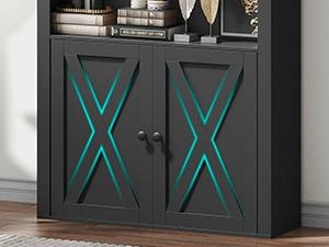 MAHANCRIS 6-Tier Arch Bookshelf, 74.6'' Farmhouse Arched Bookcase with Cabinet, Freestanding Engineered Wood Display Bookshelf, with Adjustable Shelves, for Living Room, Study, Kitchen