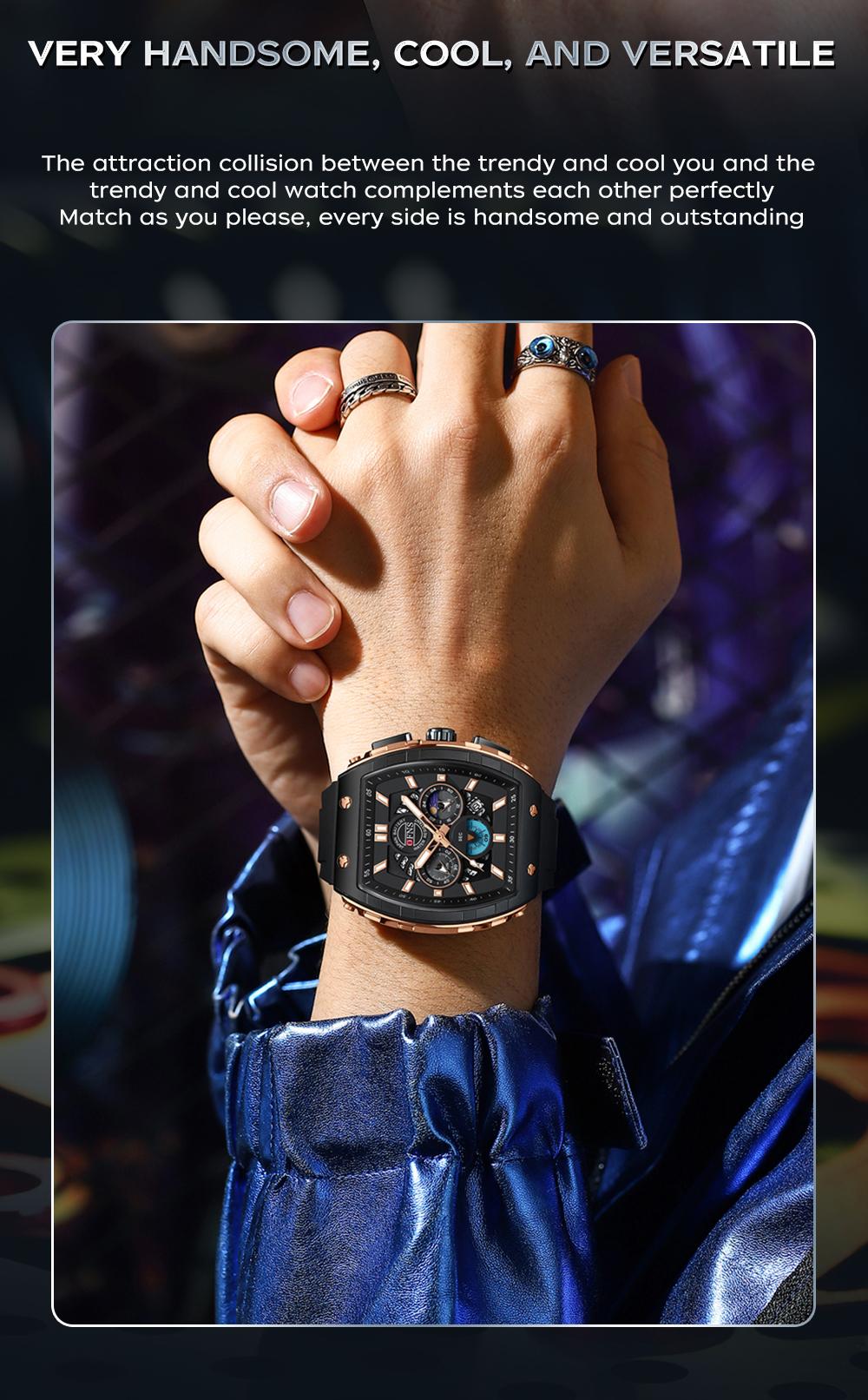OFNS Quartz Watches for Men Luminous Analog Watch Waterproof Chronograph Calendar Silicone Strap Outdoor Sports Watch, Multifunctional Watch, for Party, Daily Decor & Gift with Box detail 15