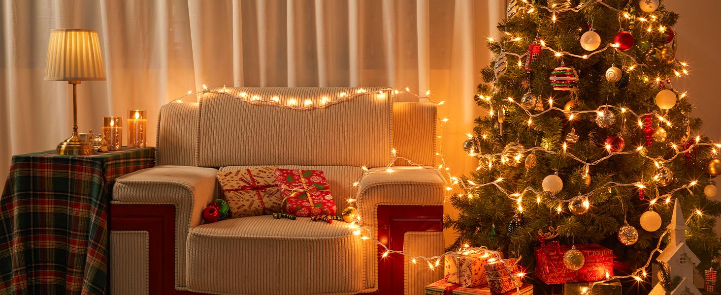 Christmas Lights, 100-Count 20ft Clear Incandescent Bulb Mini String Lights for Indoor Holiday Decor, Christmas Tree Garland Wedding Party Multi-Use Decoration, White Wire