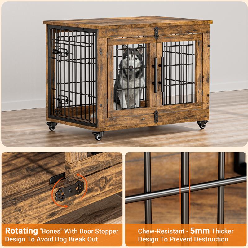 【Deals for Your Days】AOWOS 32-Inch Dog Crate With Padded, 2-Door Wooden Wheels, Indoor Dogs Kennel for Small to Medium 【Deals for Your Days】AOWOS 32-Inch Dog Crate With Padded, 2-Door Wooden Wheels, Indoor Dogs Kennel for Small to Medium
