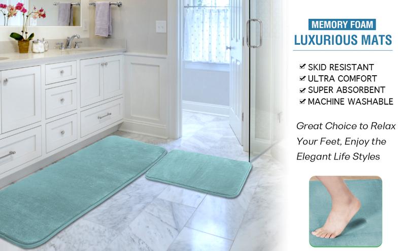 H.VERSAILTEX Kitchen Mat 2 PCS Kitchen Rugs Non Slip Memory Foam Flannel Velvety Kitchen Runner Rug Water Absorbent Soft Kitchen Rug Set for Floor Rug Standing Rugs