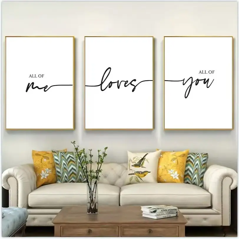 3pcs Nordic Minimalist Black and White English Alphabet Living Room Decoration Painting Bedroom Hanging Painting Frameless Core Poster Canvas Painting
