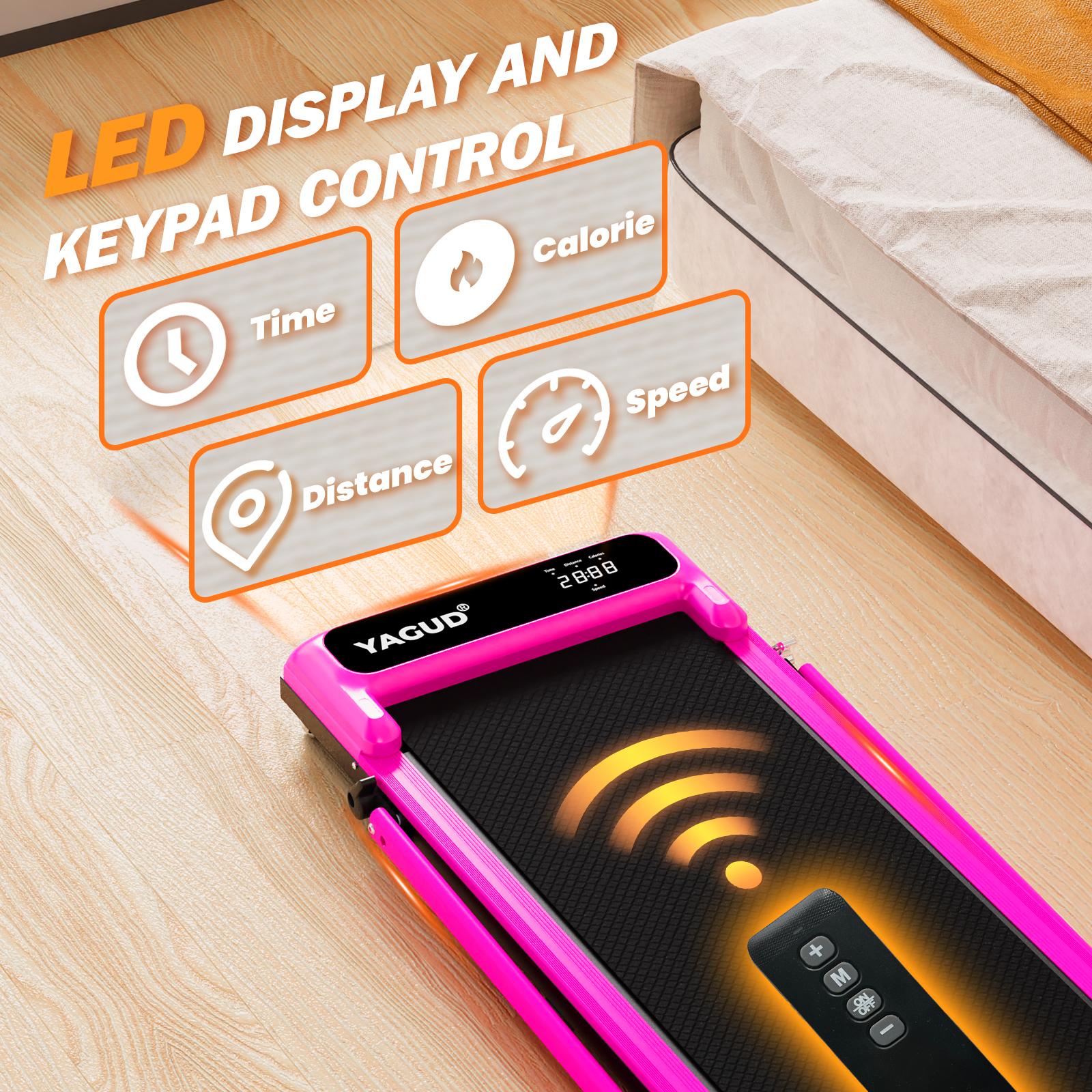 【Colorful Handrail】 YAGUD Upgraded Folding Treadmill , Low-Noise Motor – 265lbs Weight Capacity Spacious Belt Walking Pad, Dual Shock Absorption, Remote Control & Wheels for Easy Moving – Includes Free Resistance Bands SpringStatements