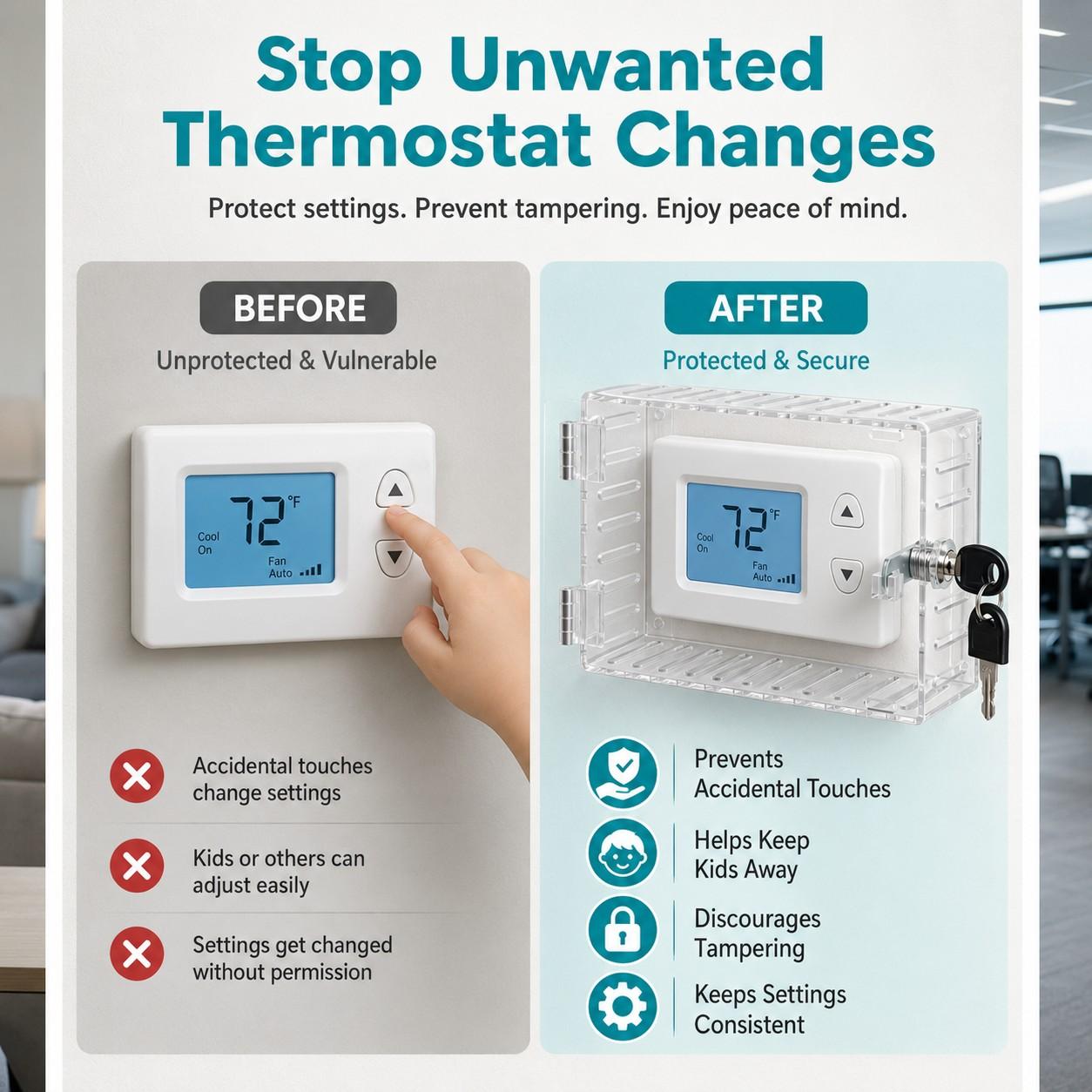 Clear Thermostat Lock Box, Wall Mounted Acrylic Thermostat Cover with Key Lock, Dustproof Vented Anti-Tamper Thermostat Guard, Large Protective Locking Case Fits 4.8"H x 6"W or Smaller for Home Office School Restaurant Hotel Store Install