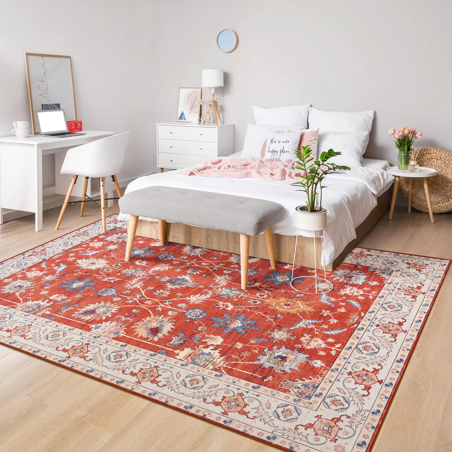 Lochas Floral Washable Living Room Area Rug ,Non-Slip Low-Pile Rugs for Entryway, Throw Small Stain Resistant Kitchen Rugs, Print Carpet for Office, Bedroom, Laundry Room, Nursery, Home Decor