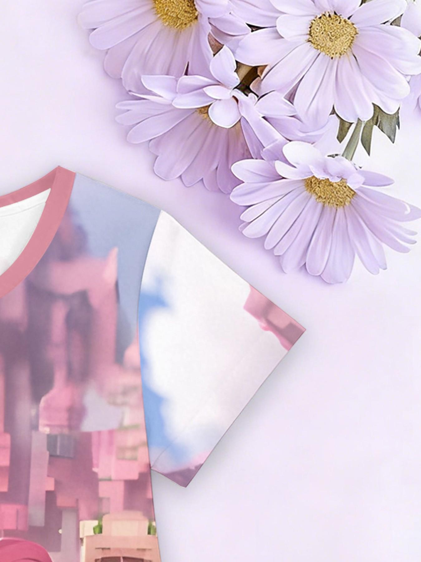 Trendy Girls' Idol Print Dress, Casual Short Sleeve Party, Perfect Birthday & Holiday Gift, Kids Fashion Apparel